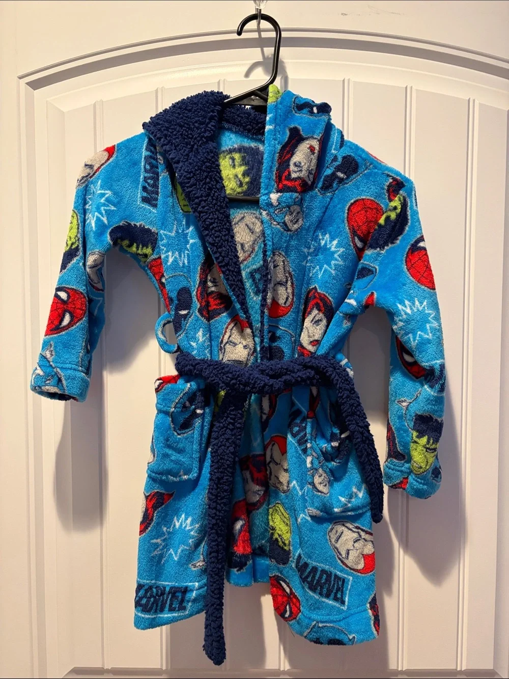 Marvel Blue Kids Plush Hooded Robe